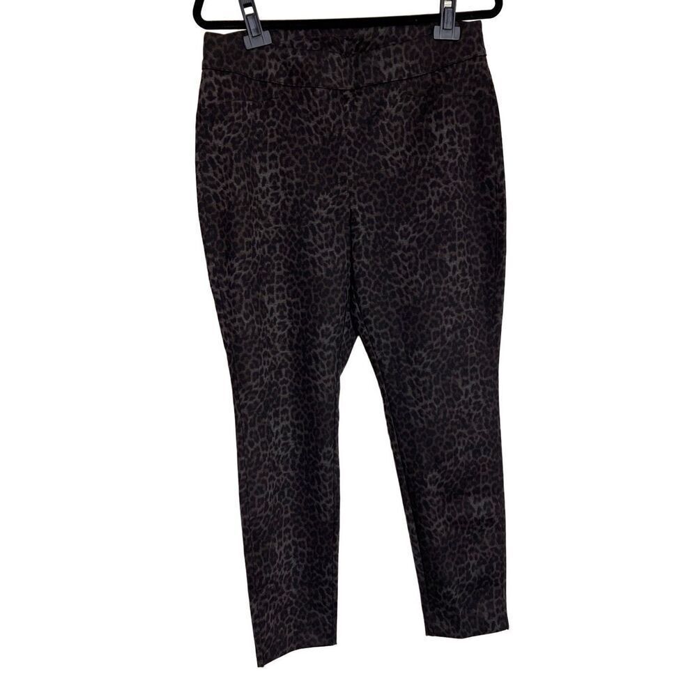 Chico's Pants Womens Size 2 Black Stretch Ponte Knit Cheetah Animal Print Pants